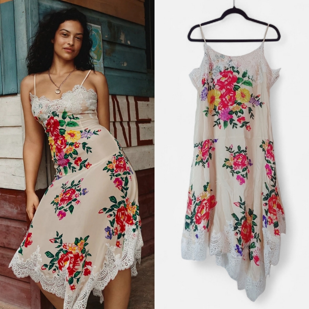 Anthropologie Sleeveless V-Neck Lace Slip Midi Dress